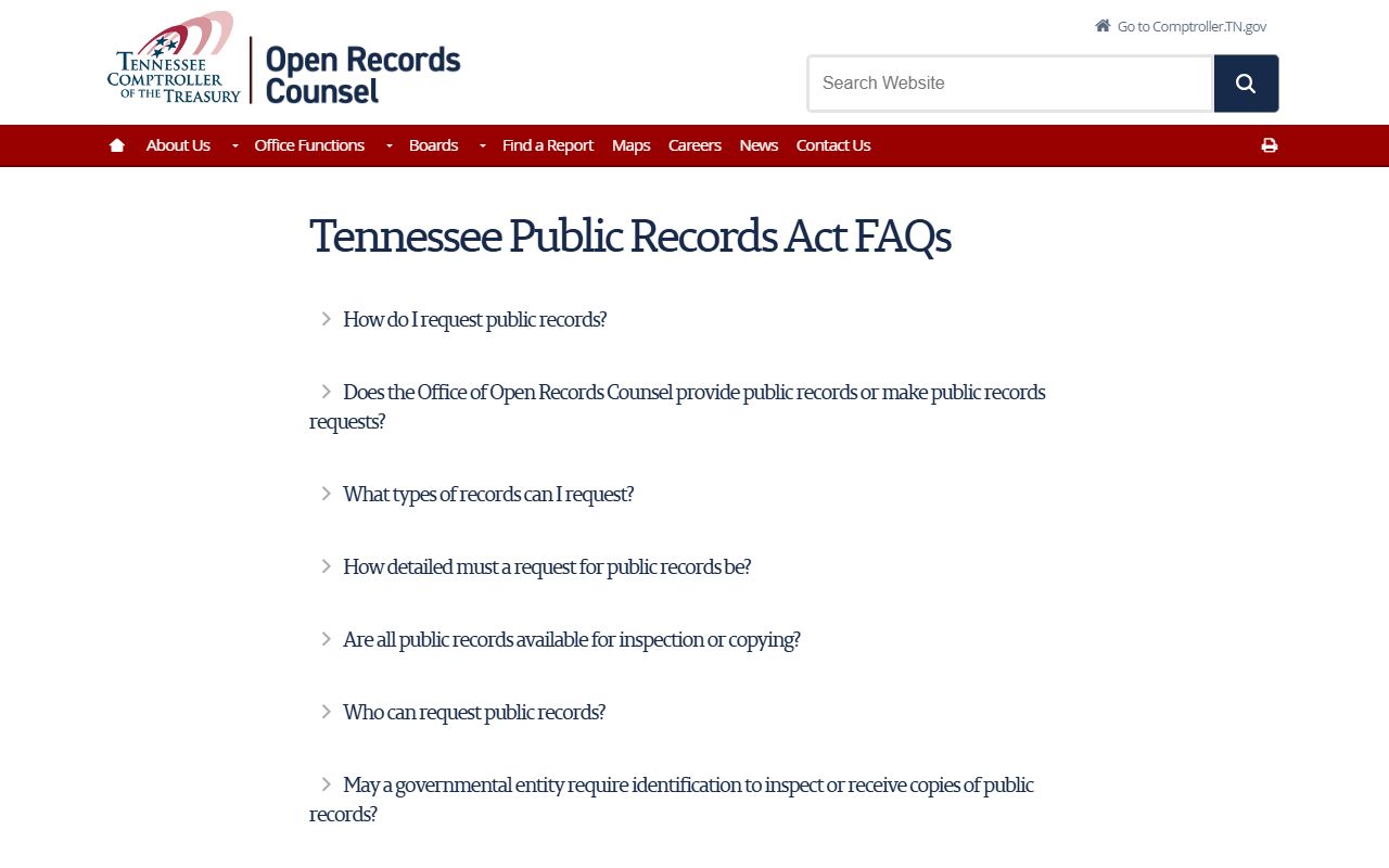 Tennessee Recent Arrests TPRA FAQ guidance